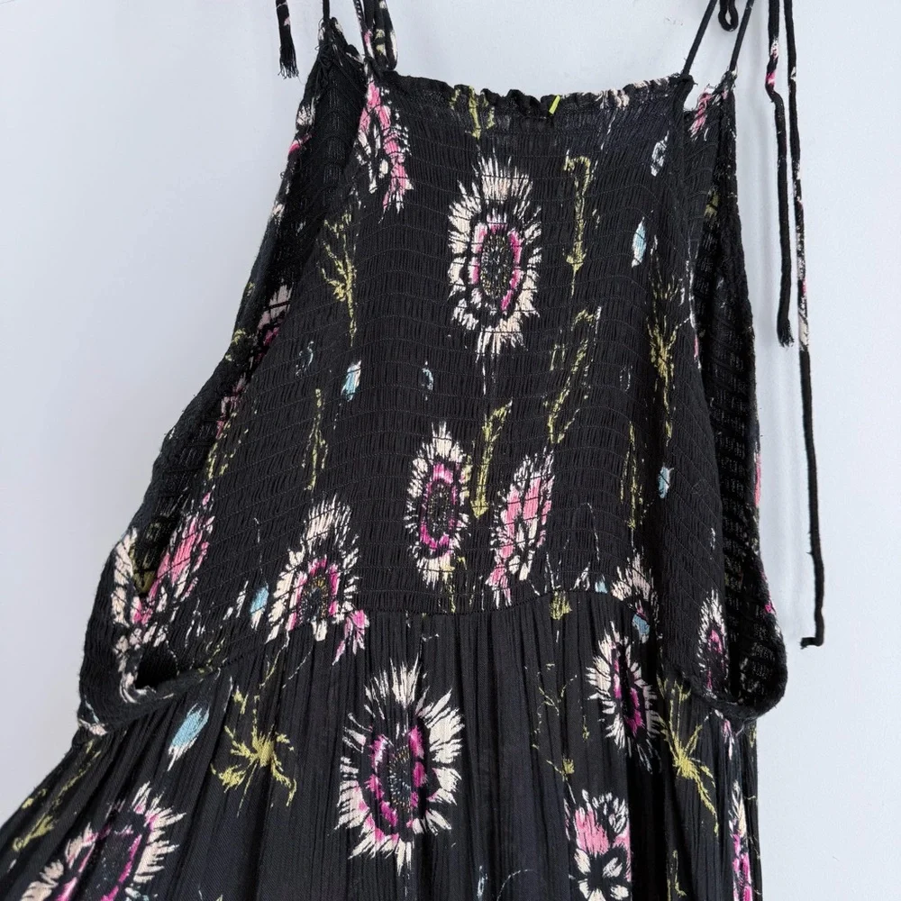 Free People Garden Party Floral Maxi Dress L Boho Smocked Tiered A-Line Romantic - Picture 12 of 16